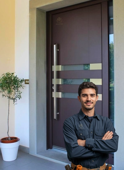 Técnico realizando mantenimiento preventivo a cerradura de puerta de seguridad en Bogotá